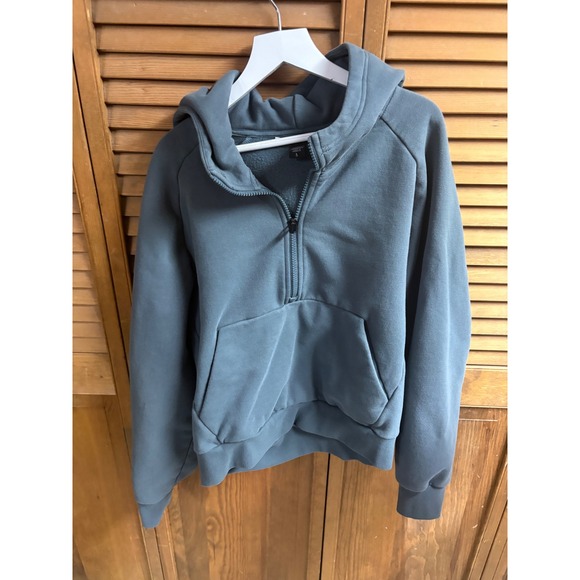 Athleta Tops - Athleta Coaster Luxe Recover Quarter Zip Hoodie Blue Gray Fleece Sweatshirt L